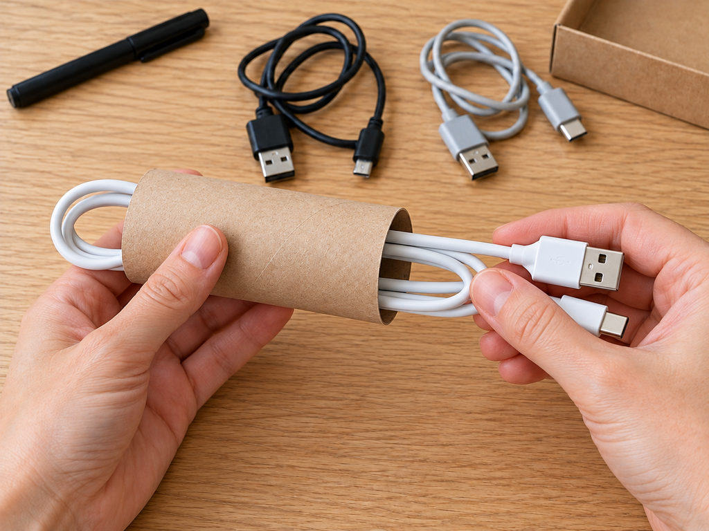 휴지심으로 케이블 정리하기|버리기 전 만드는 개별 보관함 3 종이관에 넣는 USB 케이블 정리 3